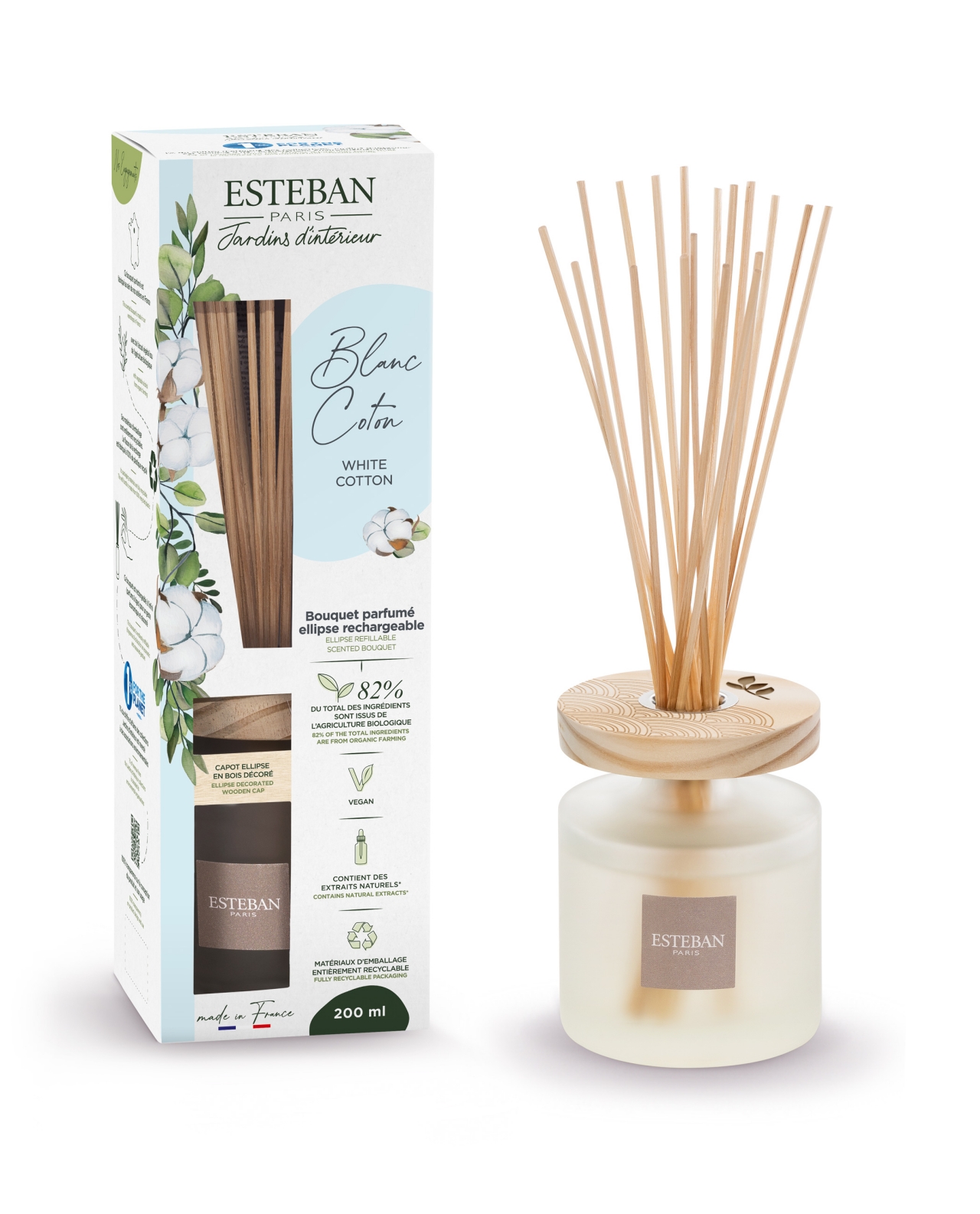 Esteban Paris Parfums Nature – WHITE COTTON TYČINKOVÝ DIFUZÉR 200 ml 200 ml