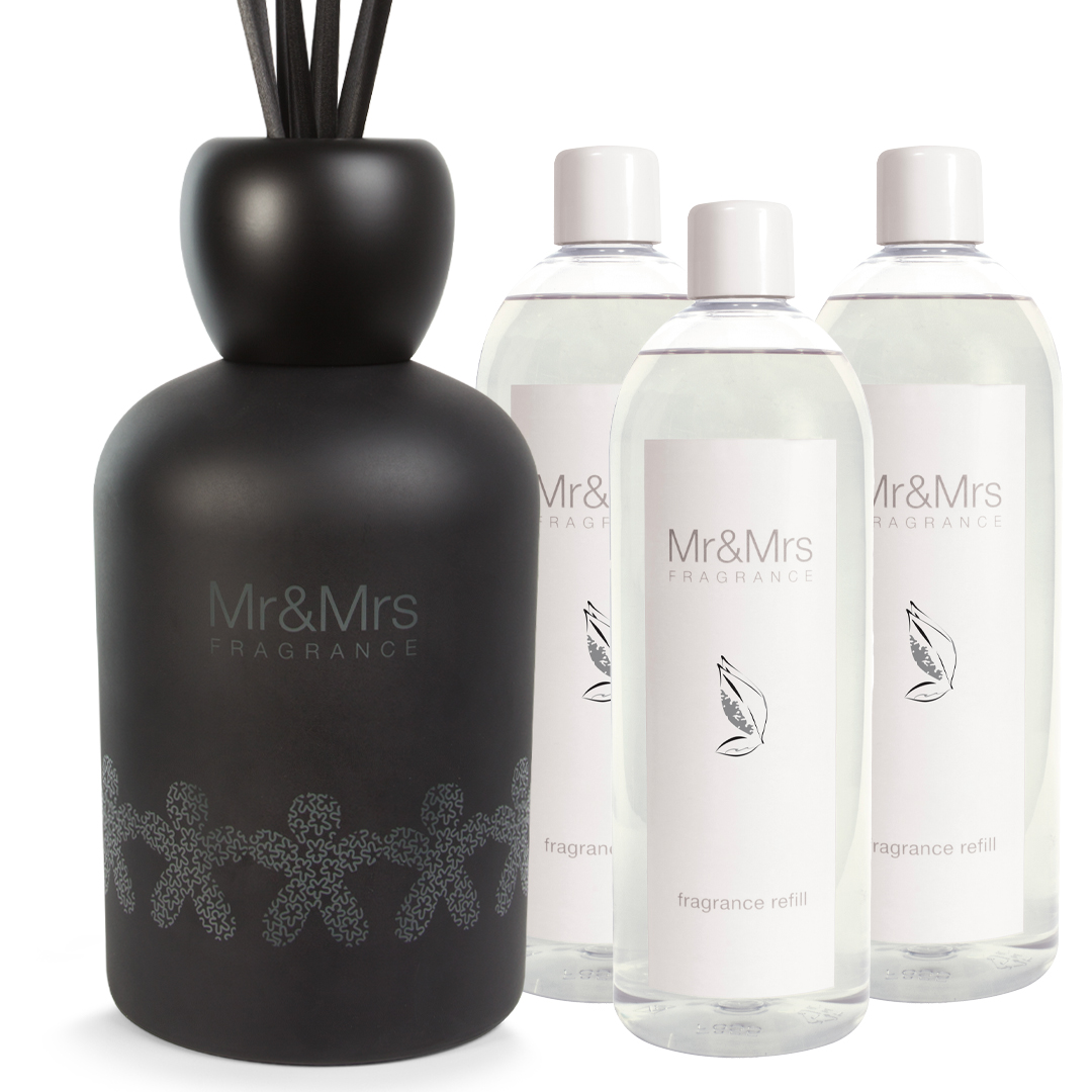 Levně Mr&Mrs Fragrance DO - DIFUZÉR ICON - černý - 3 litr + tyčinky + 3x1000ml maldivian breeze 3000 ml
