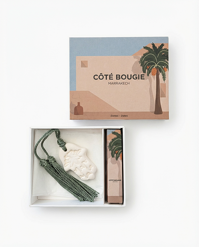 COTE BOUGIE - GIFT SET - keramická destička + sprej 4ml - dattes