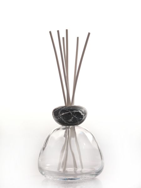 Dizajnový aróma difuzér, priehľadný + čierny vršok, Marble glass